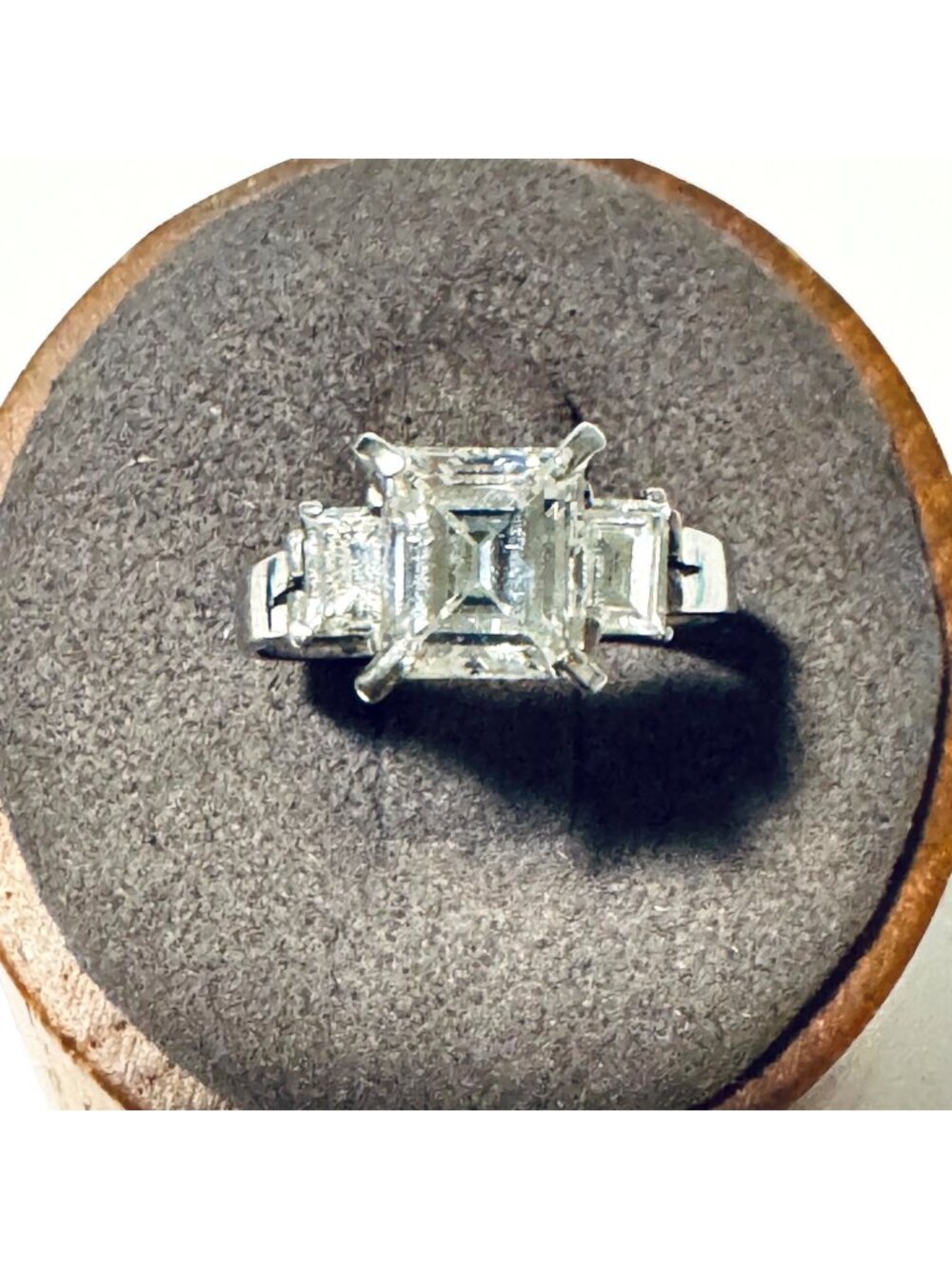 900 Silver Princess Cut Cubic Zirconia Three Stone Statement Ring Size 6.5